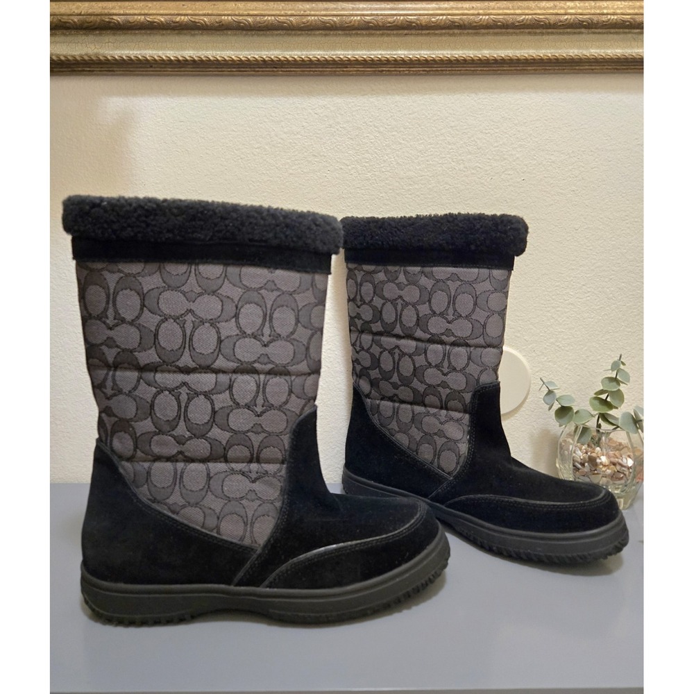 COACH SUEDE BOOTS SIZE 9B SIG C LOGO BLACK SMOKE WOMENS